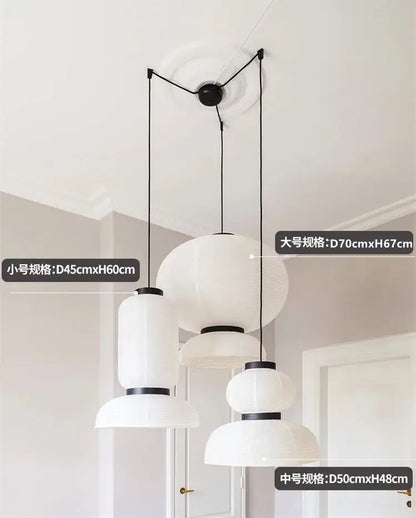 Modern tiered off-white paper pendant lights – dining room led