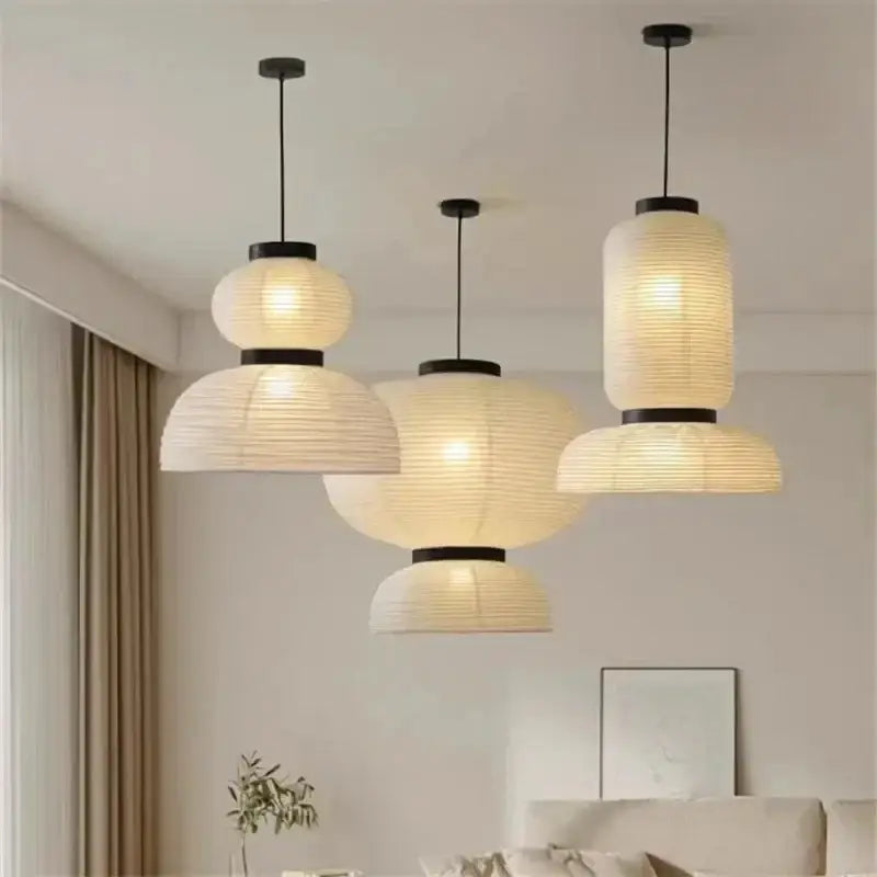 Modern tiered off-white paper pendant lights – dining room led
