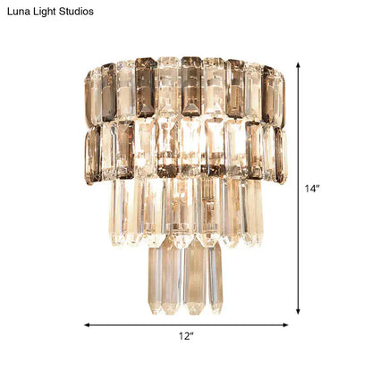 Modern tiered smoke gray crystal wall sconce for living room