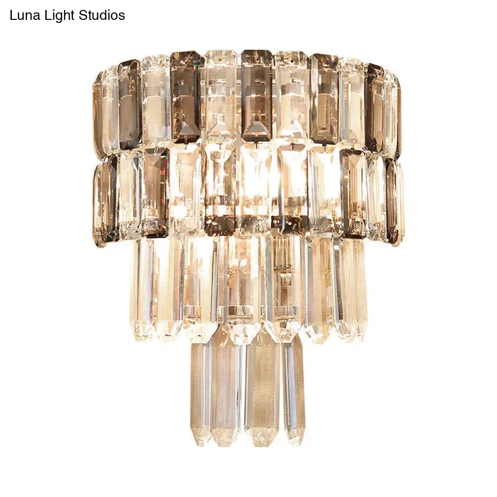 Modern tiered smoke gray crystal wall sconce for living room