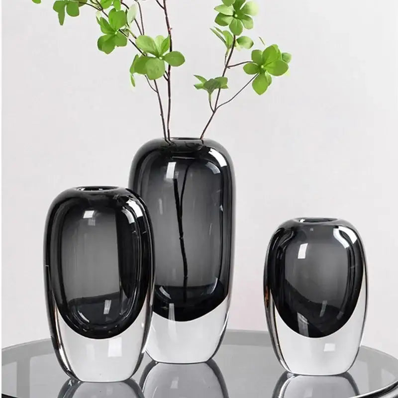 Modern translucent black crystal glass flower vases living room set