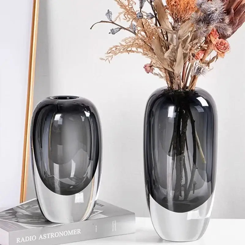 Modern translucent black crystal glass flower vases living room set