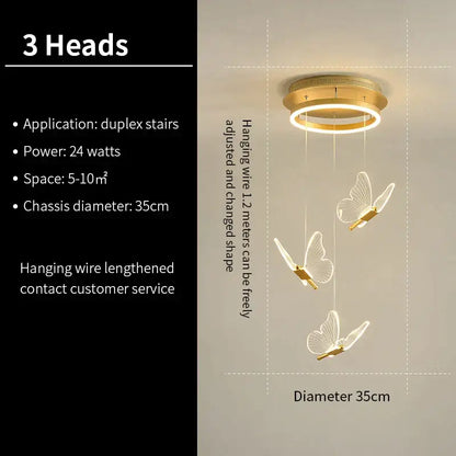 Modern translucent butterfly staircase pendant lights stairwell decor
