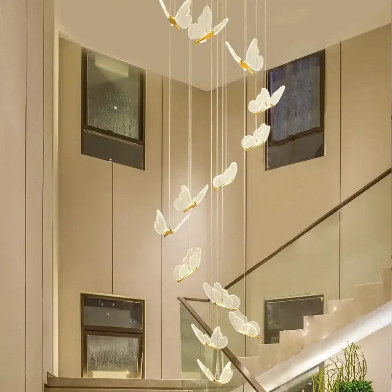 Modern translucent butterfly staircase pendant lights stairwell decor