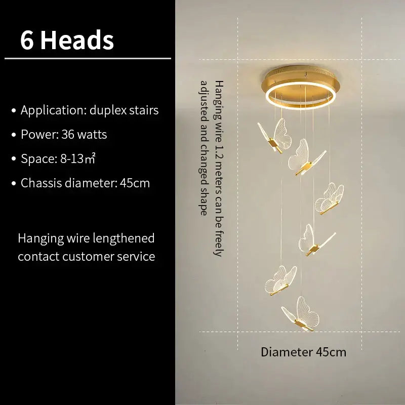 Modern translucent butterfly staircase pendant lights stairwell decor