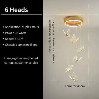 Modern translucent butterfly staircase pendant lights stairwell decor