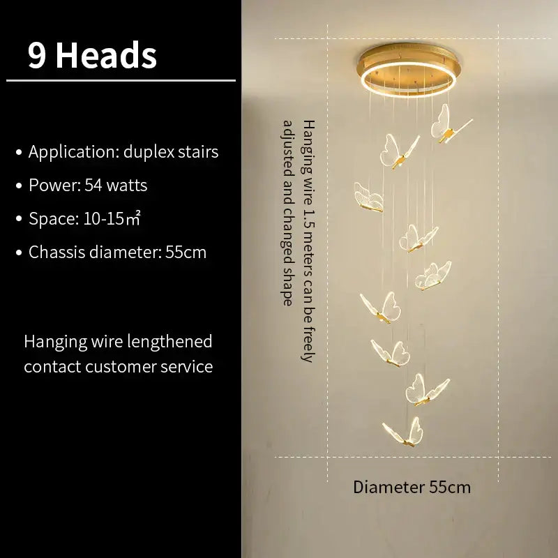 Modern translucent butterfly staircase pendant lights stairwell decor