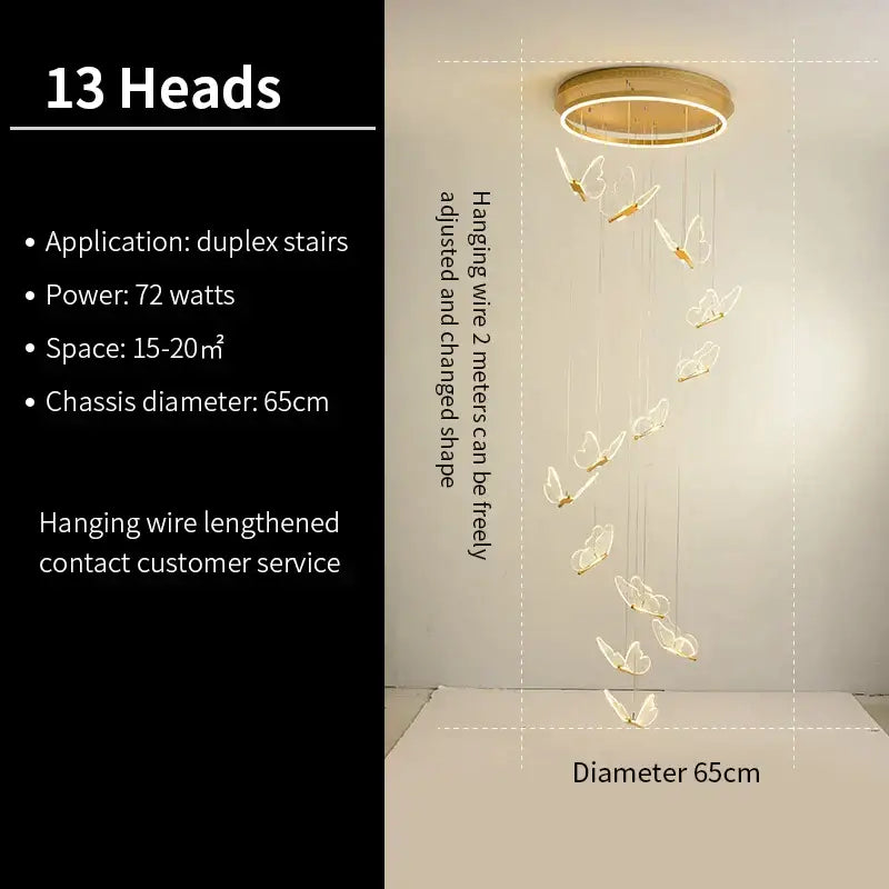 Modern translucent butterfly staircase pendant lights stairwell decor