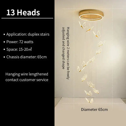 Modern translucent butterfly staircase pendant lights stairwell decor