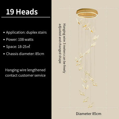 Modern translucent butterfly staircase pendant lights stairwell decor