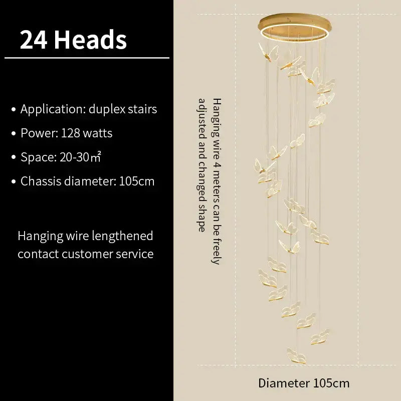 Modern translucent butterfly staircase pendant lights stairwell decor