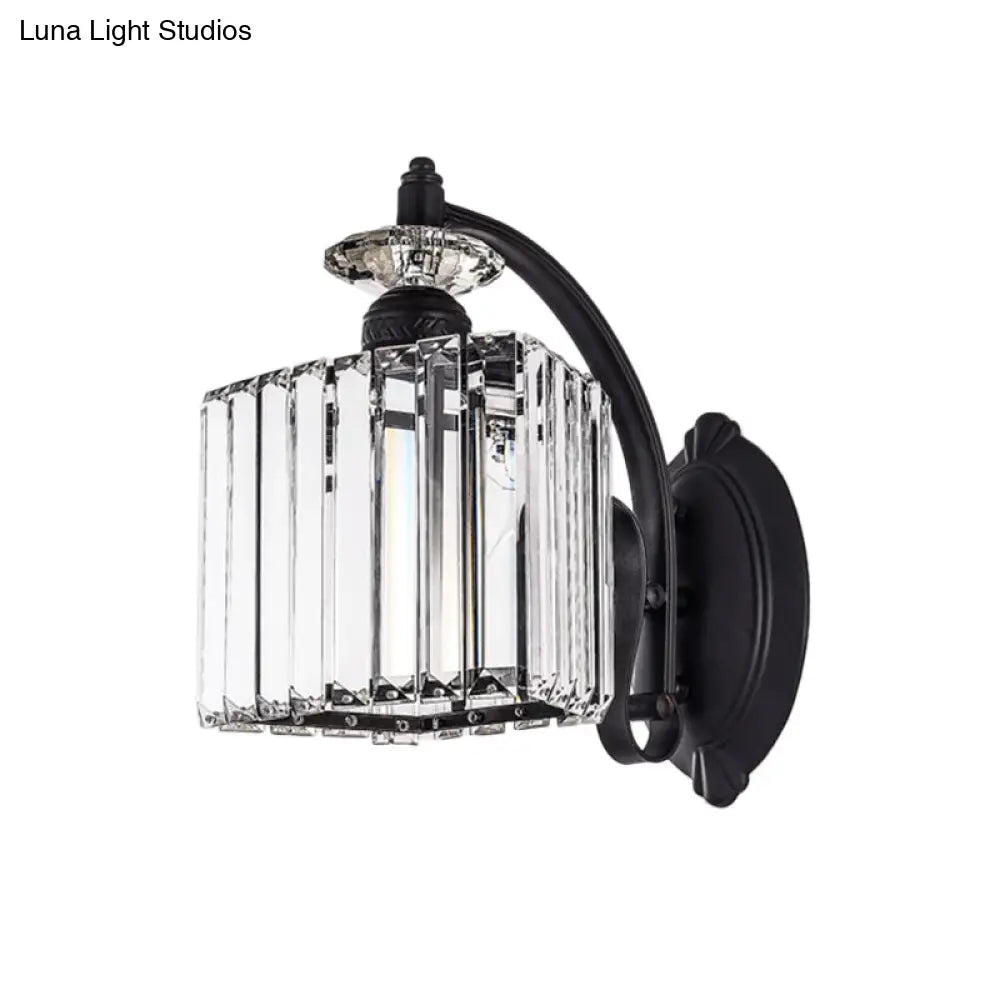 DecorBites™ Modern Trapezoid Crystal Wall Light with Curved Arm for Living Room - Black Sconce Lamp