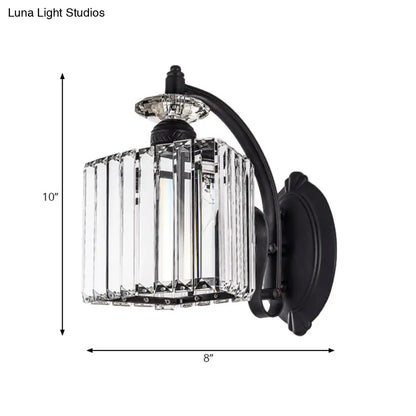 DecorBites™ Modern Trapezoid Crystal Wall Light with Curved Arm for Living Room - Black Sconce Lamp