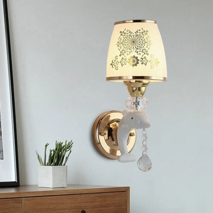 DecorBites™ Modern Trapezoid Opal Glass Shade Wall Sconce - Gold Finish 1/2-Light Wall Mount Lamp Fixture