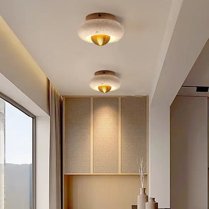 Modern travertine and walnut led ceiling lamp living room light