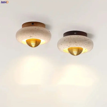 Modern travertine and walnut led ceiling lamp living room light