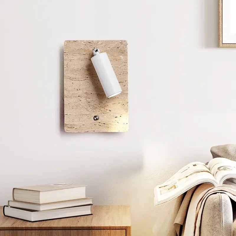 Modern travertine and white led wall light bedroom reading lamp