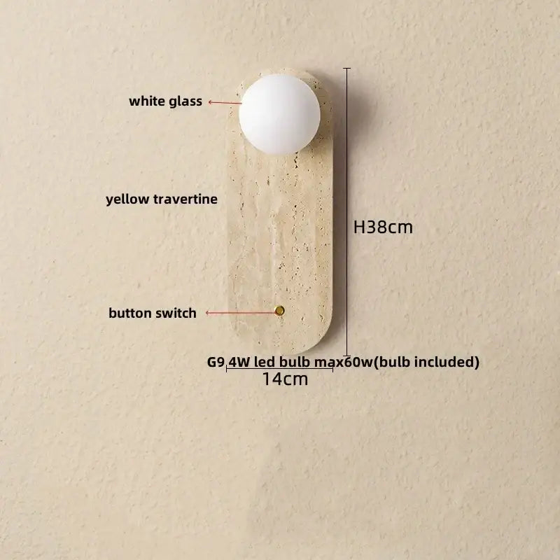 Modern travertine and white led wall light bedroom reading lamp