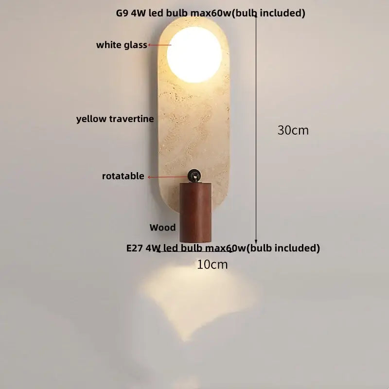 Modern travertine and white led wall light bedroom reading lamp