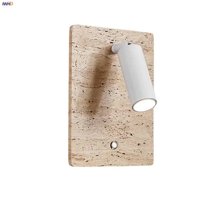 Modern travertine and white led wall light bedroom reading lamp