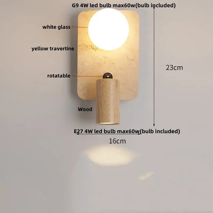 Modern travertine and white led wall light bedroom reading lamp
