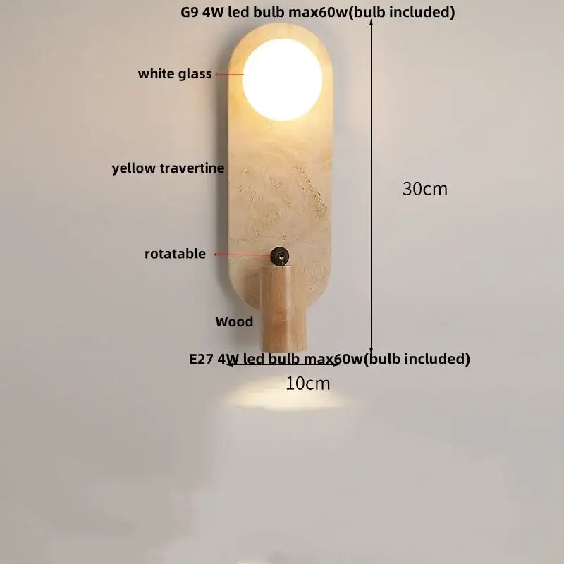 Modern travertine and white led wall light bedroom reading lamp