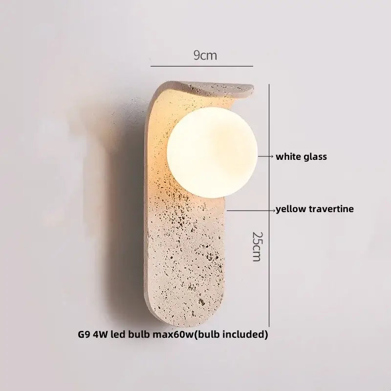 Modern travertine and white led wall light bedroom reading lamp