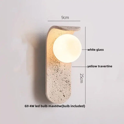 Modern travertine and white led wall light bedroom reading lamp