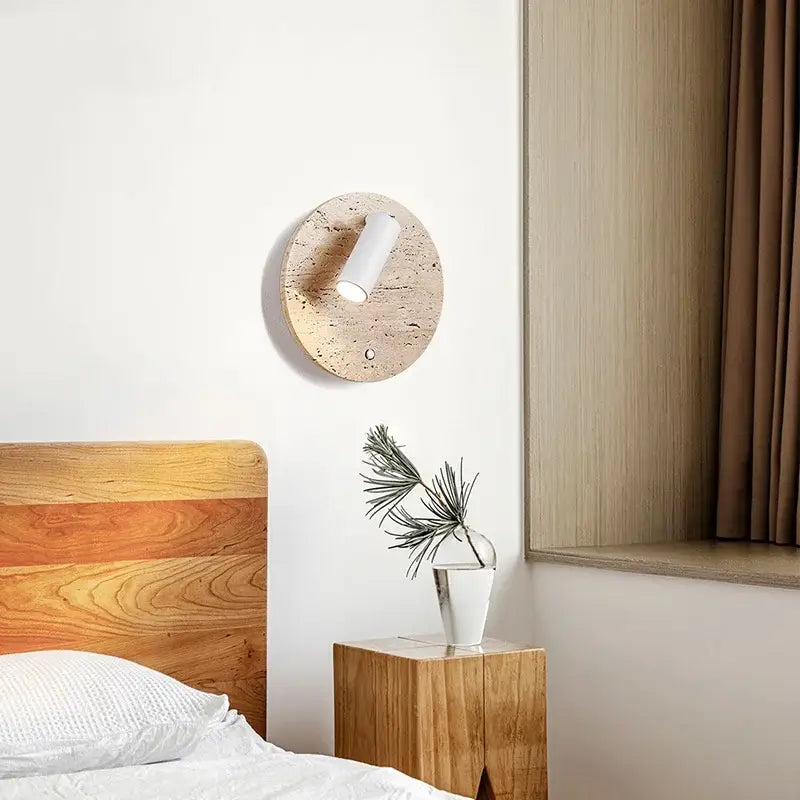 Modern travertine and white led wall light bedroom reading lamp