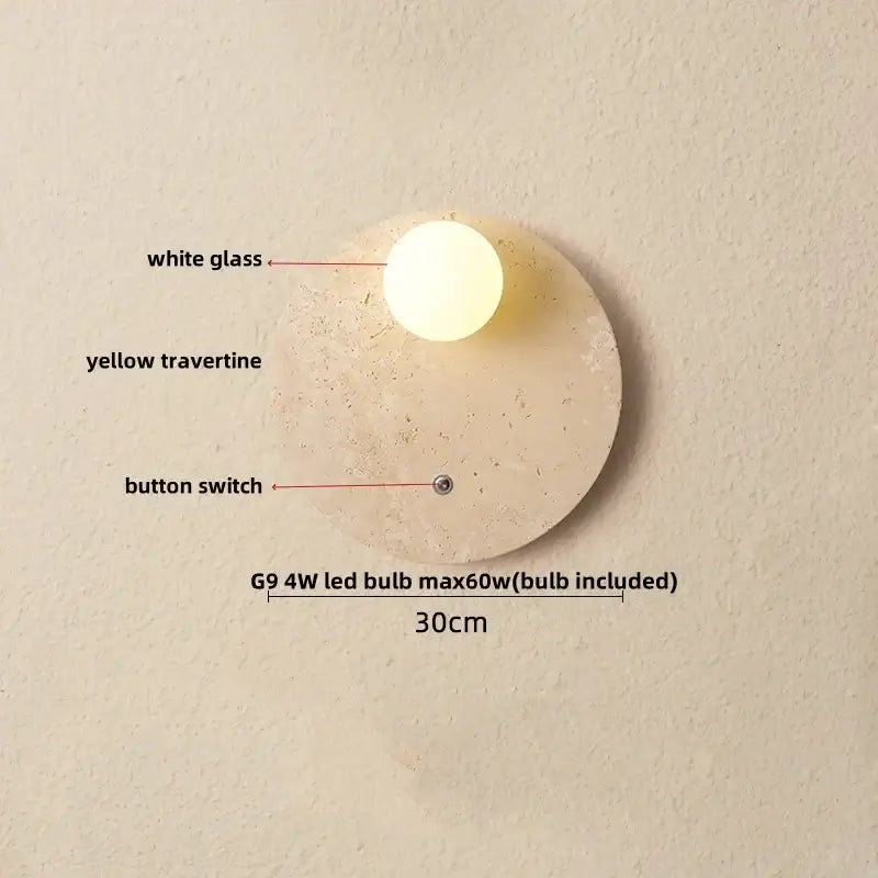 Modern travertine and white led wall light bedroom reading lamp
