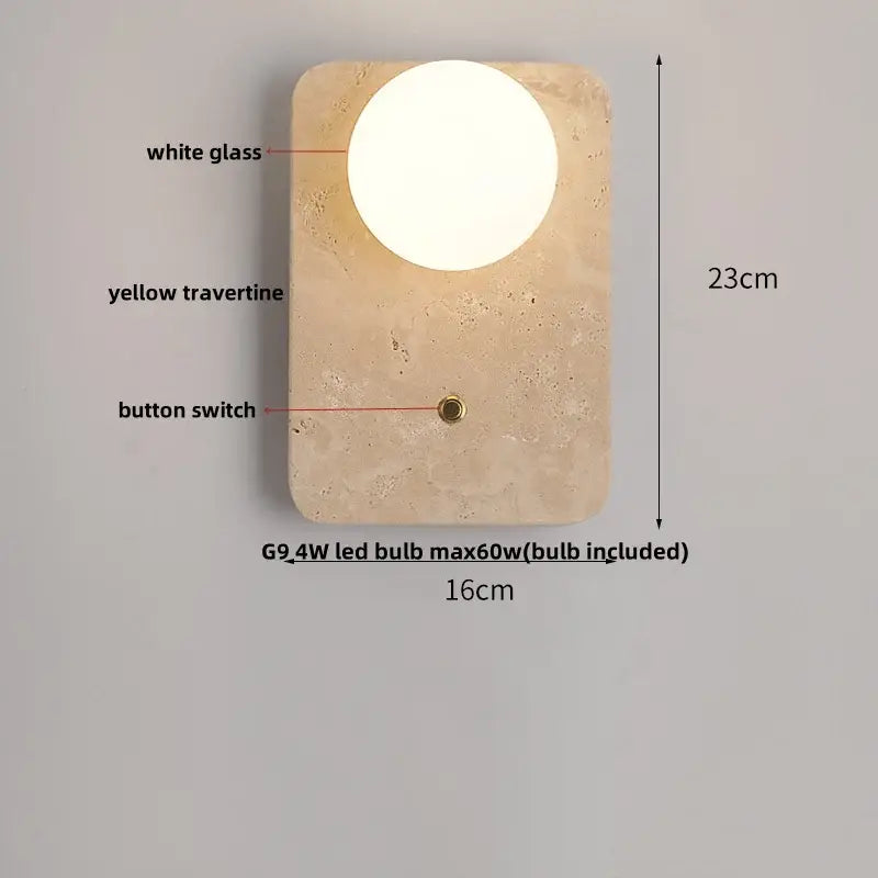 Modern travertine and white led wall light bedroom reading lamp