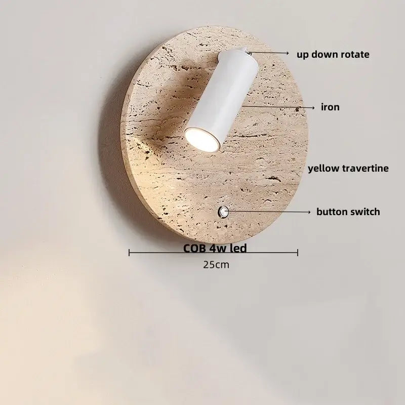 Modern travertine and white led wall light bedroom reading lamp