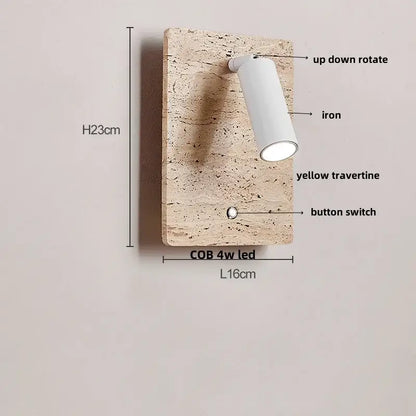 Modern travertine and white led wall light bedroom reading lamp