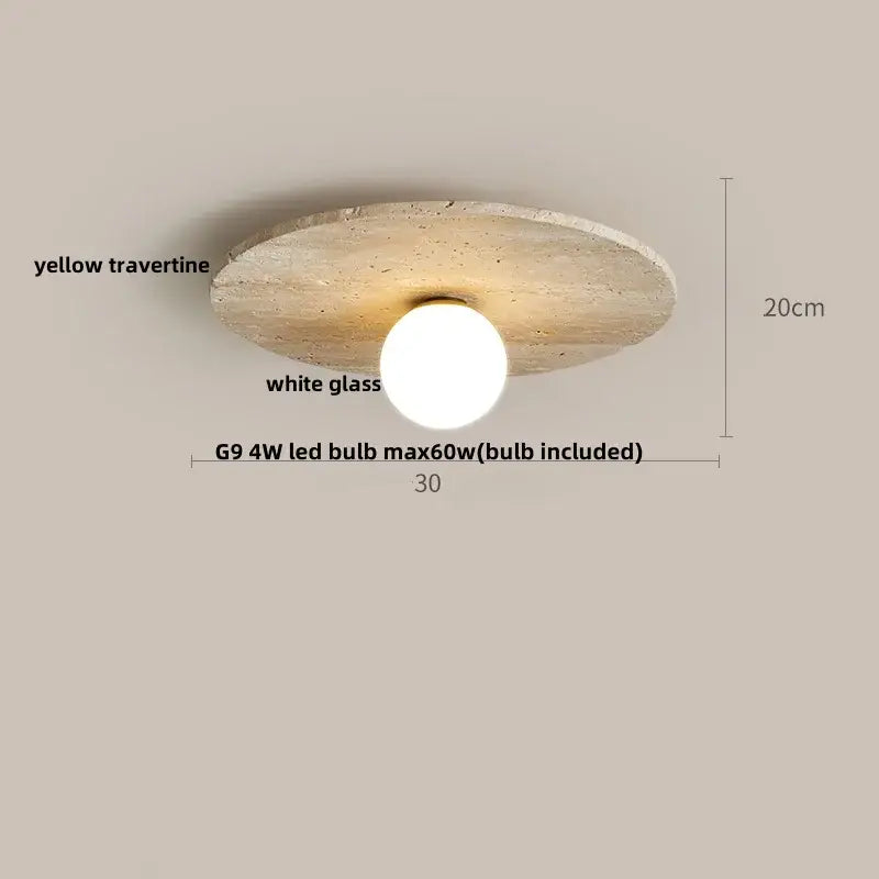 Modern travertine glass ball led ceiling light bedroom diffused glow