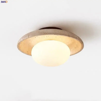 Modern travertine glass ball led ceiling light bedroom diffused glow