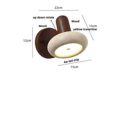 Modern travertine & wood wall light fixture bedroom pull chain switch