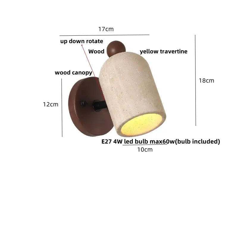 Modern travertine & wood wall light fixture bedroom pull chain switch