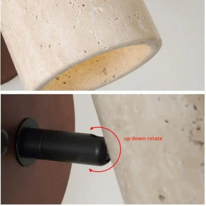 Modern travertine & wood wall light fixture bedroom pull chain switch