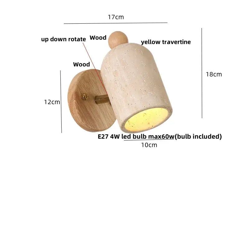 Modern travertine & wood wall light fixture bedroom pull chain switch