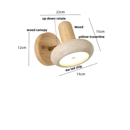 Modern travertine & wood wall light fixture bedroom pull chain switch