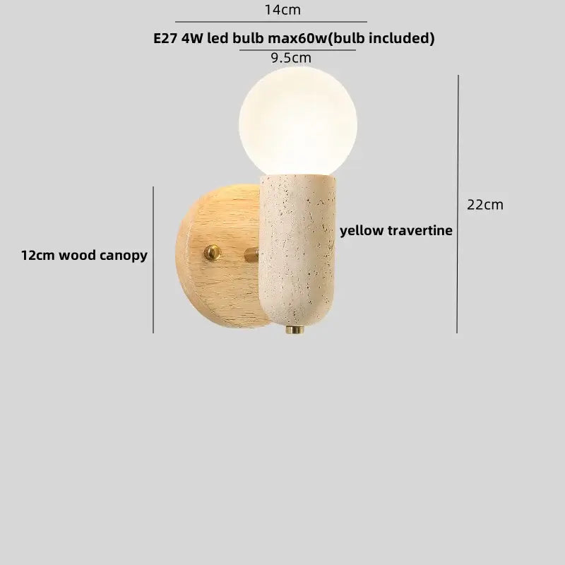 Modern travertine & wood wall light fixture bedroom pull chain switch
