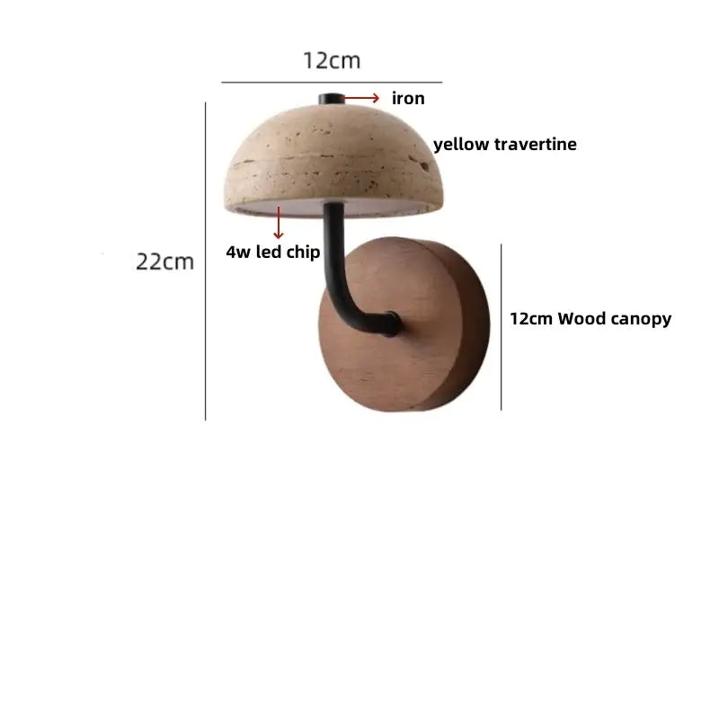 Modern travertine & wood wall light fixture bedroom pull chain switch