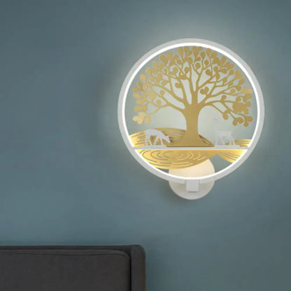 Modern tree of life wall lamp black & white bedroom mural light