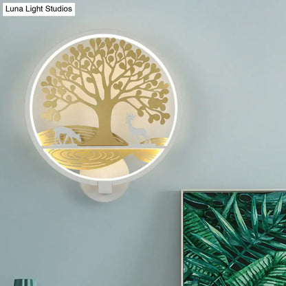 Modern tree of life wall lamp black & white bedroom mural light