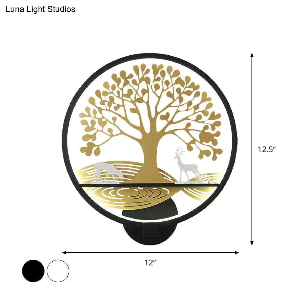 Modern tree of life wall lamp black & white bedroom mural light