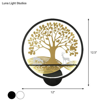 Modern tree of life wall lamp black & white bedroom mural light