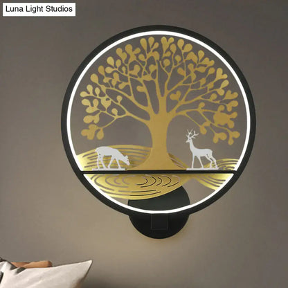 Modern tree of life wall lamp black & white bedroom mural light