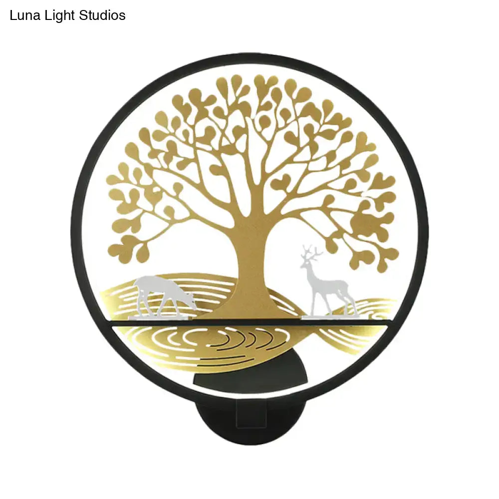 Modern tree of life wall lamp black & white bedroom mural light