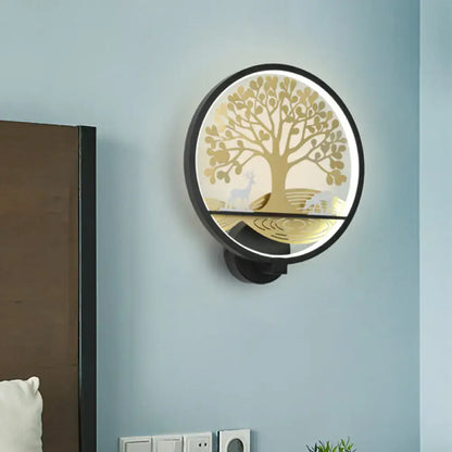 Modern tree of life wall lamp black & white bedroom mural light