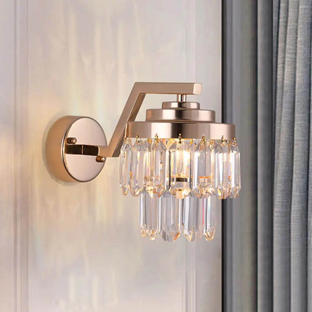 DecorBites™ Modern Tri-Sided Crystal Rod Gold Wall Sconce with Single Bulb - Elegant Wall Mount Lighting Fixture